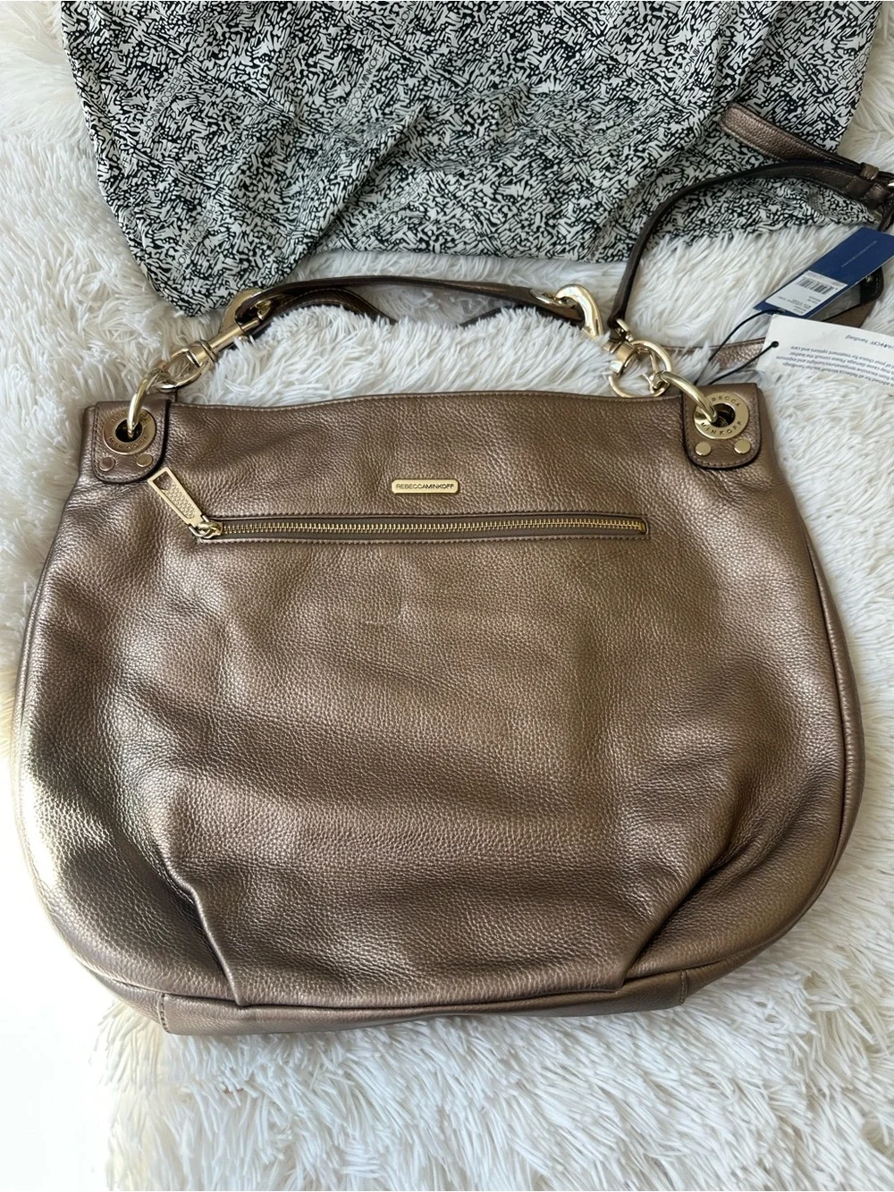 REBECCA MINKOFF Mini Luscious Hobo Bronze Leather Studded Shoulder Bag NWT